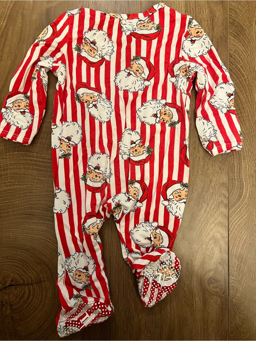 Caden Lane Red & White Santa Stripe Footed One-Piece
